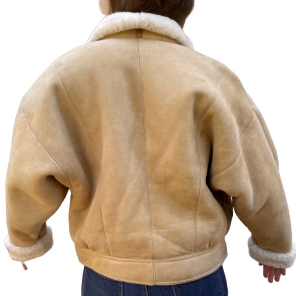 Vintage retro suede & wool shearling open front snap hem jacket coat Small - Picture 2 of 13